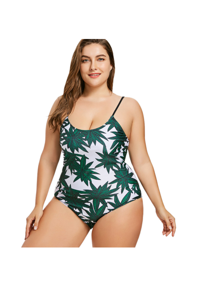 XC One Piece Plus Size Scoop Neck Cross Back Tummy Control Swimsuit for Women