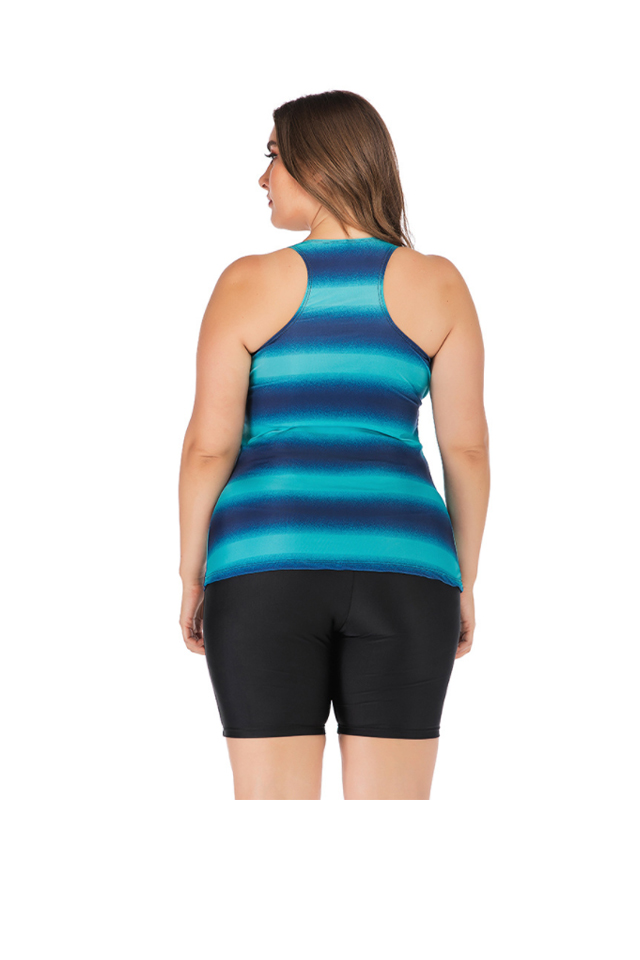 XC Women's Two Piece Plus Size Tummy Control Stripe Vest Swim Set