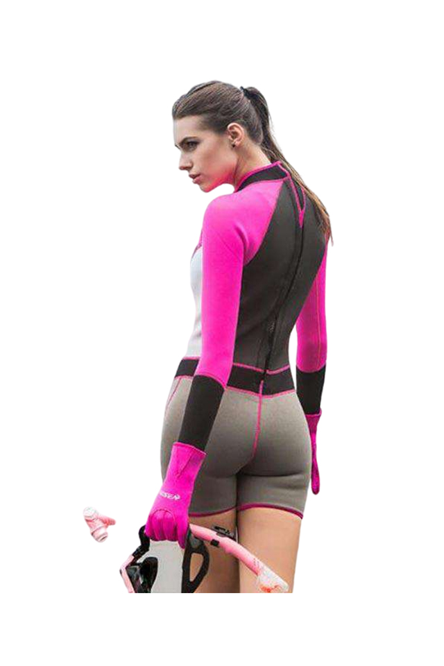 HISEA Women 1.5mm Colorful Springsuit Long Sleeve Shorts Freediving Surfing Wetsuit