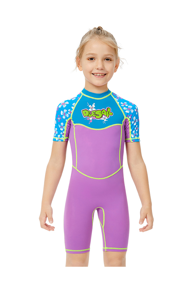 DIVE & SAIL Girls One Piece Fast Dry UPF50+ Dive Skin Surfing Swimming Colorful Wetsuit
