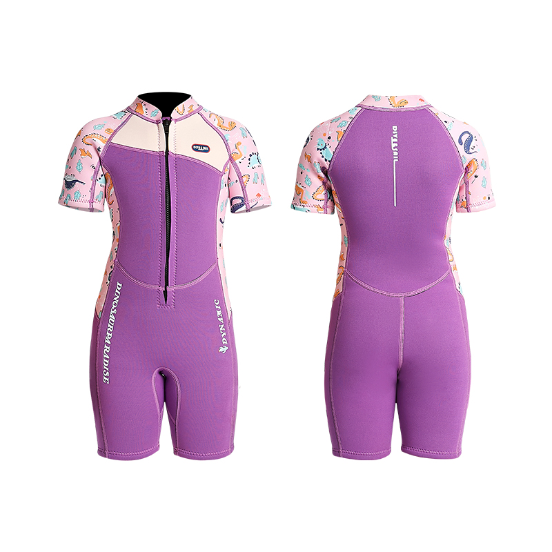DIVE & SAIL Girls 2.5mm Short Sleeve Front Zip One-piece Colorful Wetsuit 