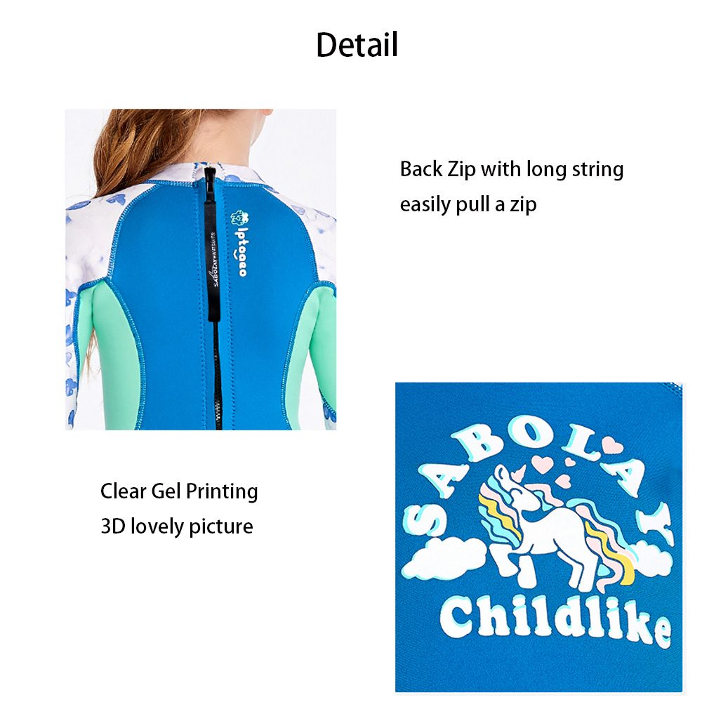 SABOLAY Girls 2mm Full Length Long Sleeve One-Piece Colorful Printing Wetsuit for Snorkeling