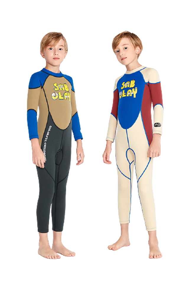 SABOLAY Boys 2mm Long Sleeve One-Piece Back Zip Wetsuit for Snorkeling Swimming