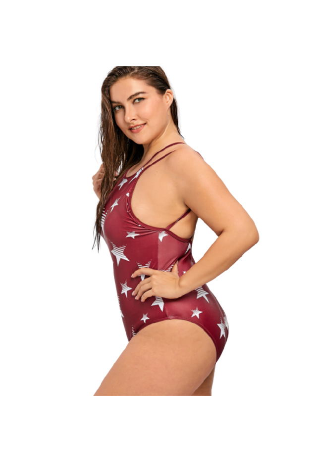 XC Women\'s Star Printed Plus Size Backless Bikini Swimsuit
