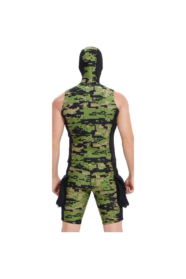 Yon Sub 2MM Neoprene Titanium Coated Adults Camo Diving Warm Hooded Wetsuit Vest&Shorts