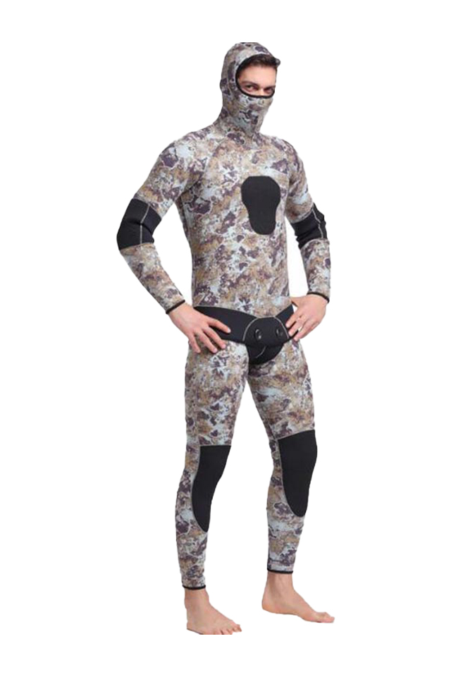 SBART Men's Two-Piece Hooded 5MM Camo Wetsuit for Spearfishing