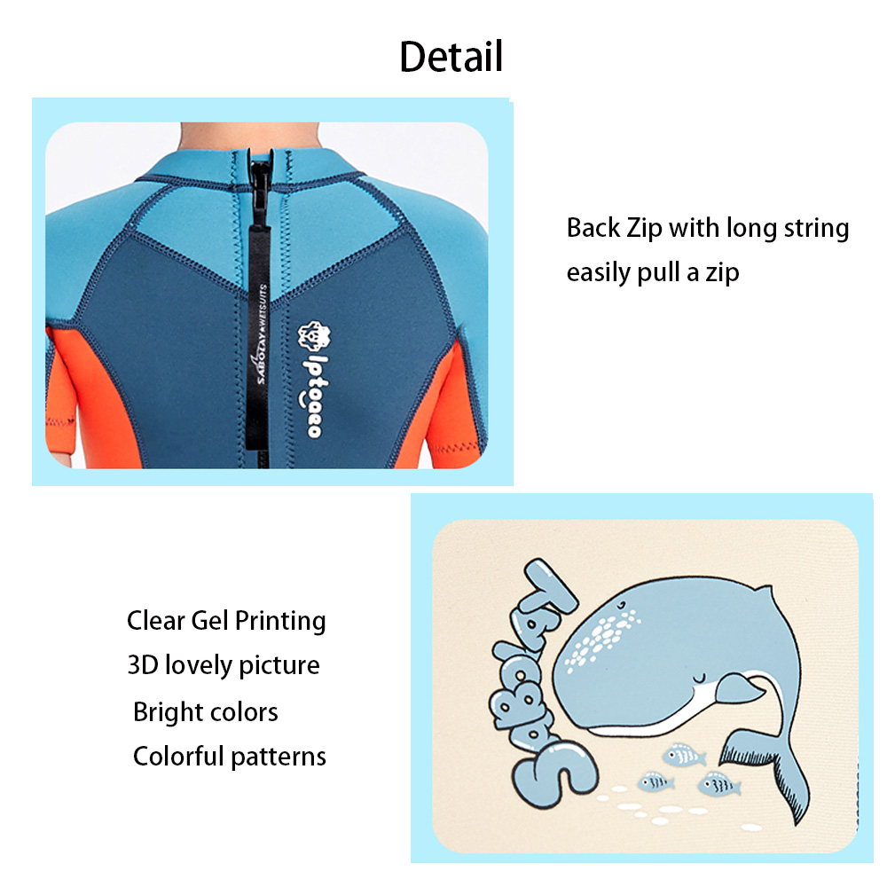 SABOLAY Boys 2mm One-Piece Back Zip Colorful Short Wetsuit for Snorkeling Swimming