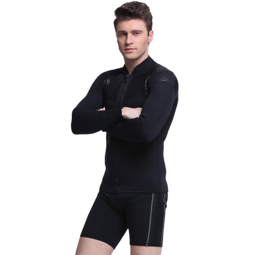 Men's 3mm Neoprene Wetsuit Top Jacket Front Zipper Long Sleeve Diving Suits 