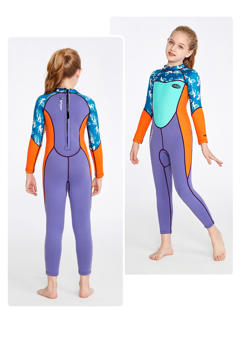 SABOLAY Girls 2mm Long Sleeve One-Piece Full Length Colorful Wetsuit for Snorkeling Swimming