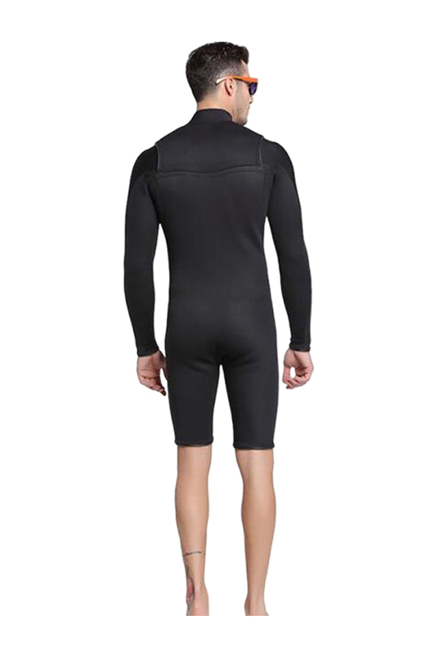 Sbart Men's 3MM Chest Zip Springsuit Long Sleeve Short Leg Wetsuit
