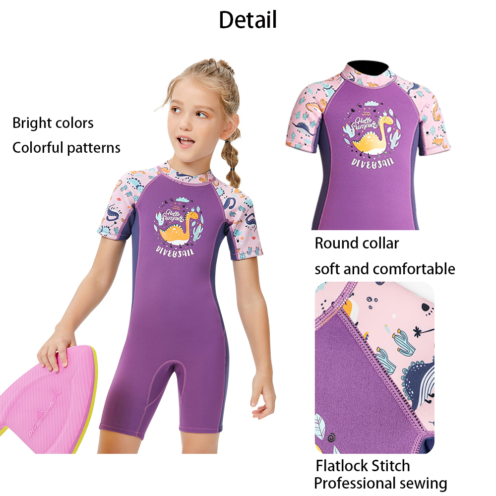 DIVE & SAIL Girls 2.5mm Cartoon Short Sleeve Diving Snorkeling Wetsuit