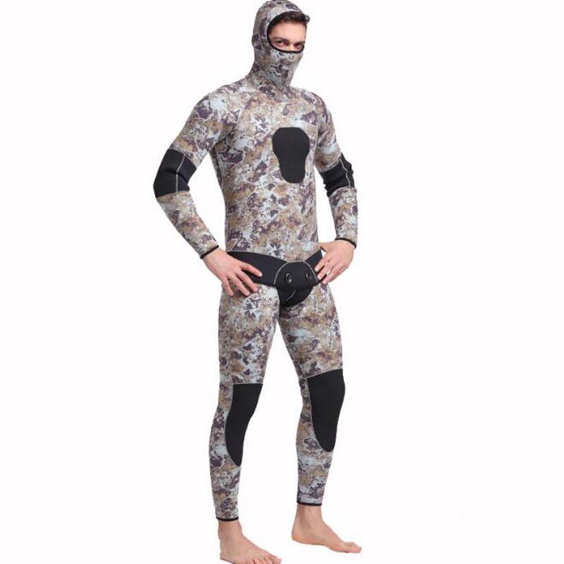 SBART Men\'s Two-Piece Hooded 5MM Camo Wetsuit for Spearfishing