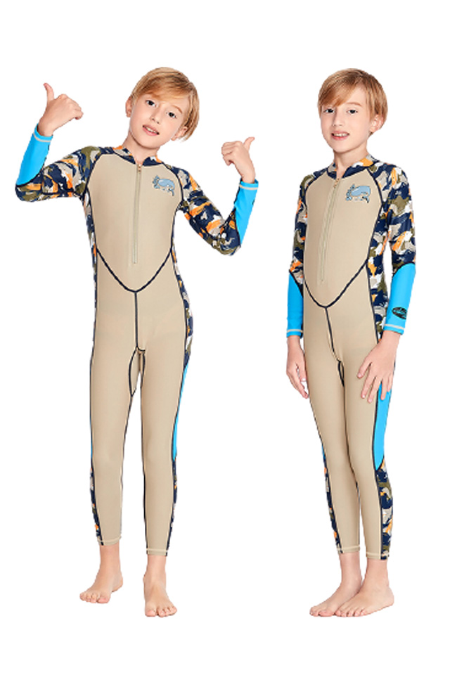 SABOLAY Boys Quick Dry Camo Long Sleeve One-Piece Front Zip Dive Skin Suit for Swimming Surfing