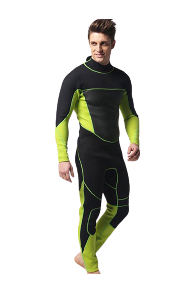 MYLEDI 3MM Mens Black Green Back Zip Full Wetsuit