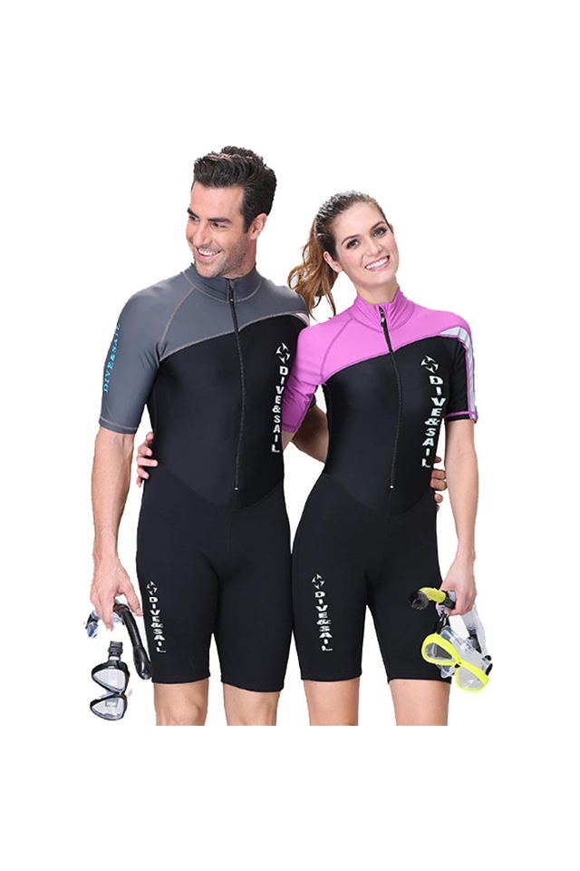 DIVE&SAIL Men 1.5mm Shorty Wetsuit One Piece Dive Skins UV Protection Rash Guard for Snorkeling