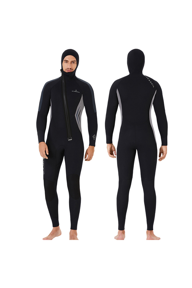 DIVE & SAIL Men\'s Front Zip Full Body Long Sleeve Warm Hooded Wetsuit