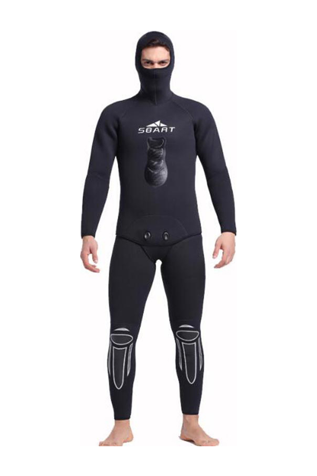 SBART Two Piece Men's 5MM Flatlock Zipperless Wetsuit with Hood
