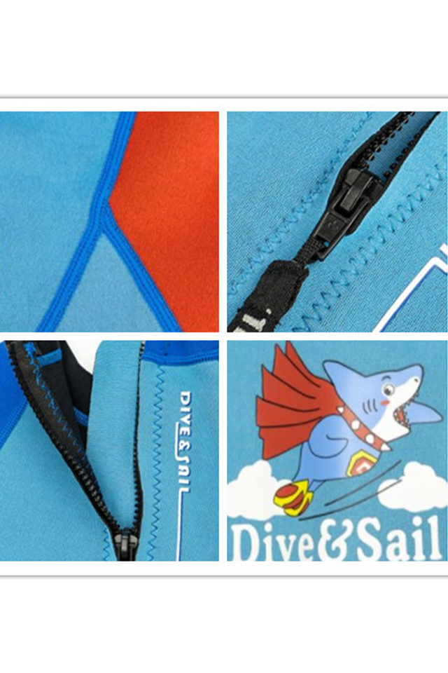 DIVE&SAIL Boys' 2mm Neoprene Shark Printed Full Body Back Zip Wetsuit