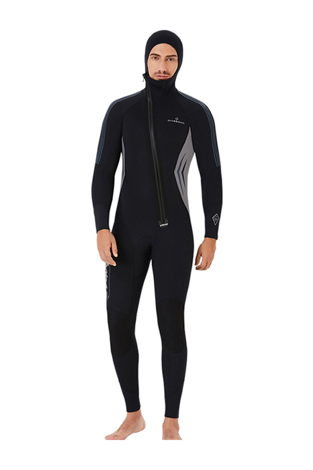 DIVE & SAIL Men\'s Front Zip Full Body Long Sleeve Warm Hooded Wetsuit