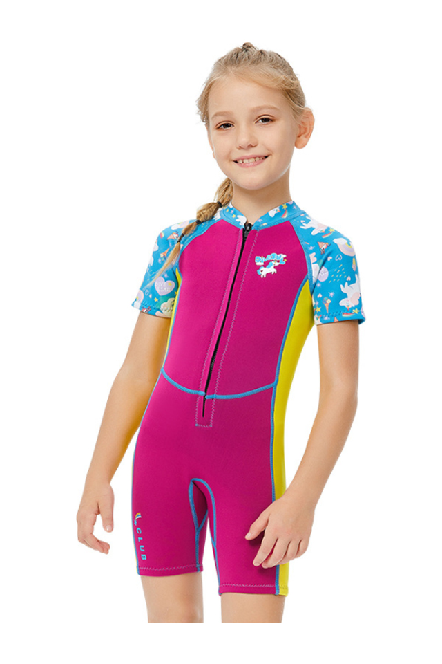 DIVE & SAIL Kid\'s 2.5mm Neoprene Colorful Shorty Chest Zip Warm Wetsuit