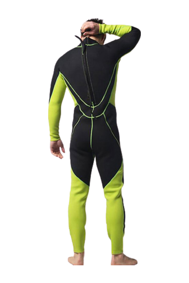 MYLEDI 3MM Mens Black Green Back Zip Full Wetsuit